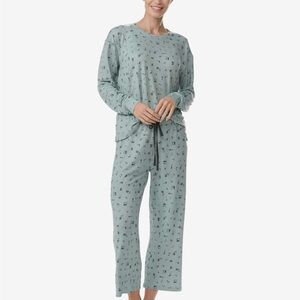 PJ Salvage Cozy Floral Sage Green Long Soft Crewneck Wide Leg Tie Pajama Set